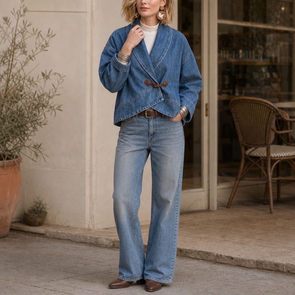 Everden – Toggle-Front Wrap Denim Jacket