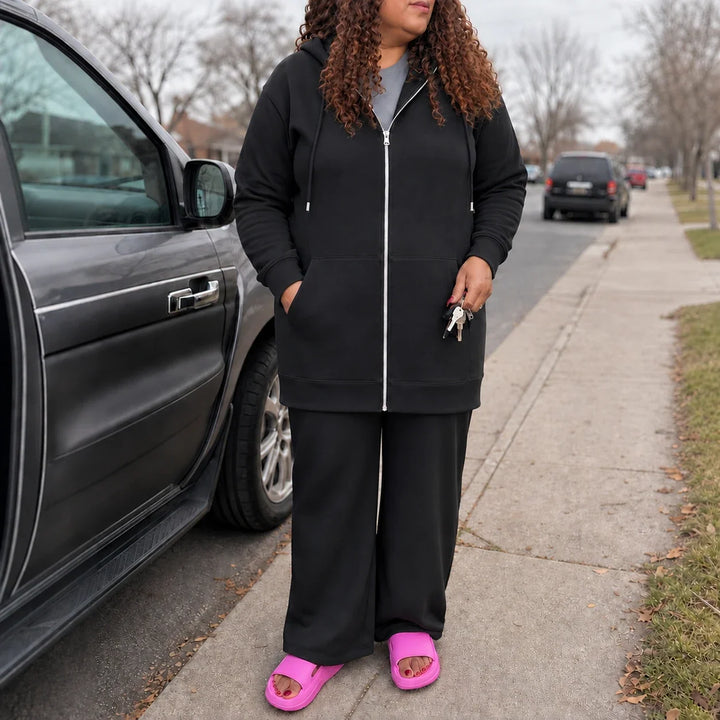 Cozyline – Knee-Length Fleece-Lined Zip-Up Hoodie