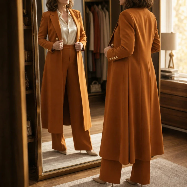 Elowen – Double-Breasted Longline Coat And Trouser Suit