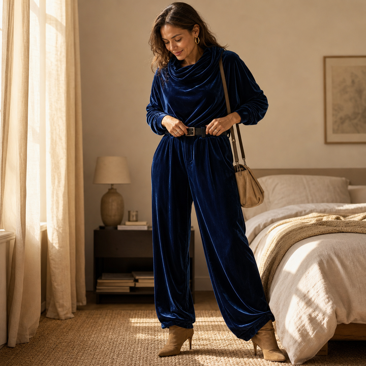 Veloura – Belted Velvet Hoodie And Trouser Set