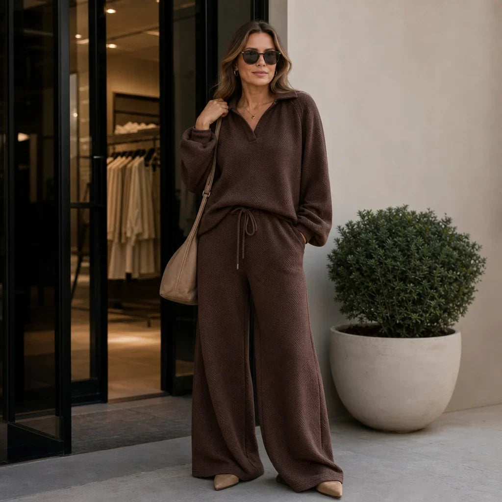 Polora – Knitted Polo Top And Wide-Leg Trouser Set