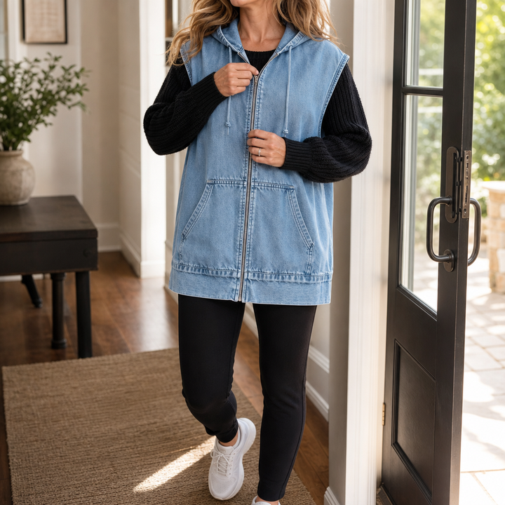 Wrapdrift – Oversized Hooded Denim Like Vest