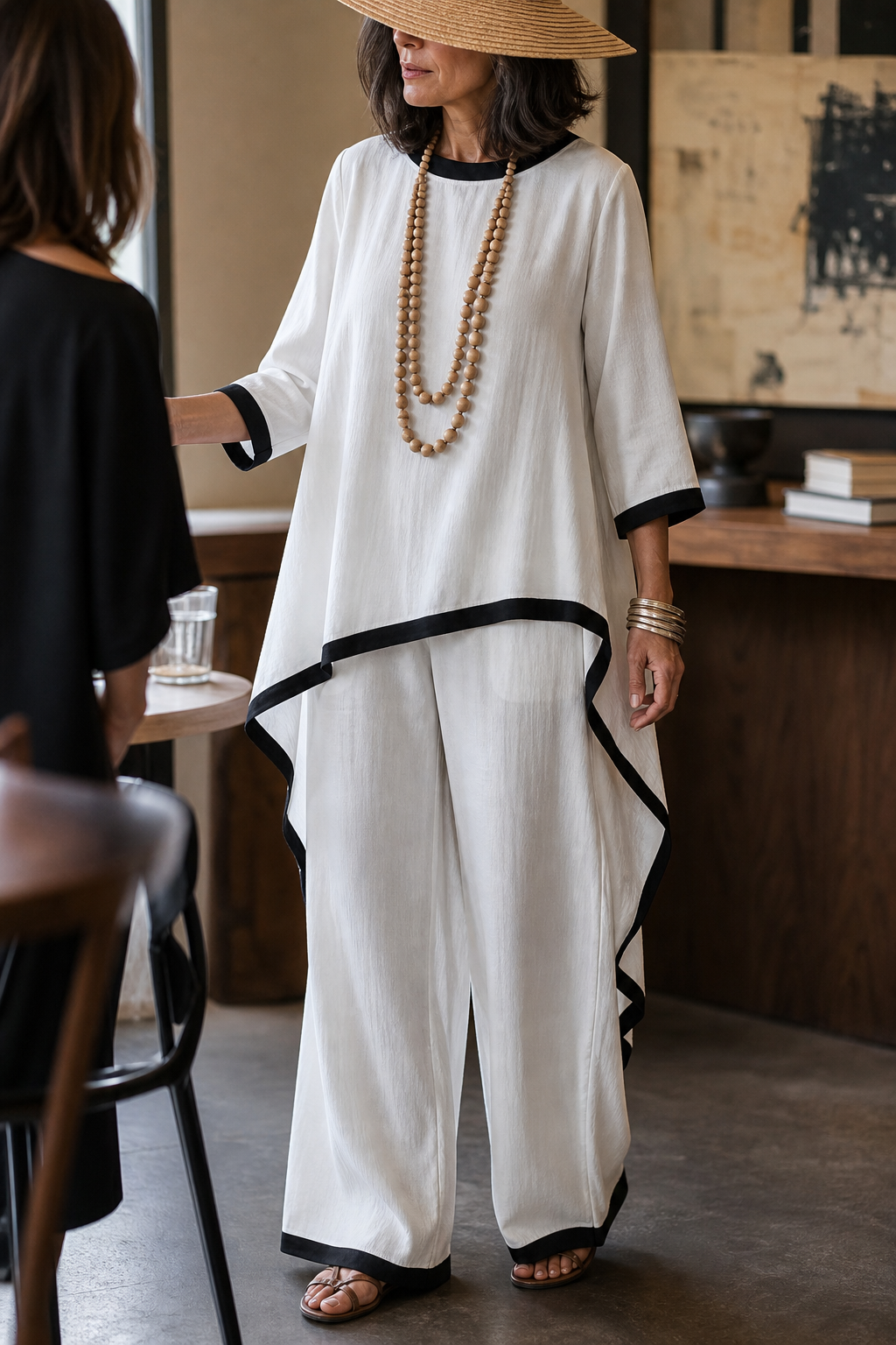Wearbella – Asymmetric Hem Tunic And Wide-Leg Pants Set
