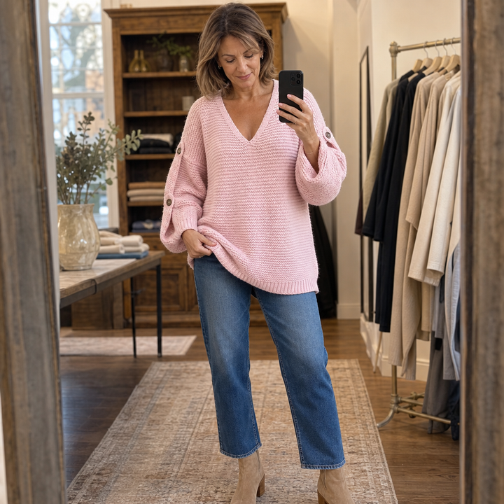 Strapline – Buttoned Strap Deep-V Sweater