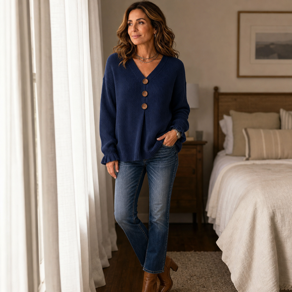 Wearbella – V-Neck Ribbed Knit Pullover Sweater