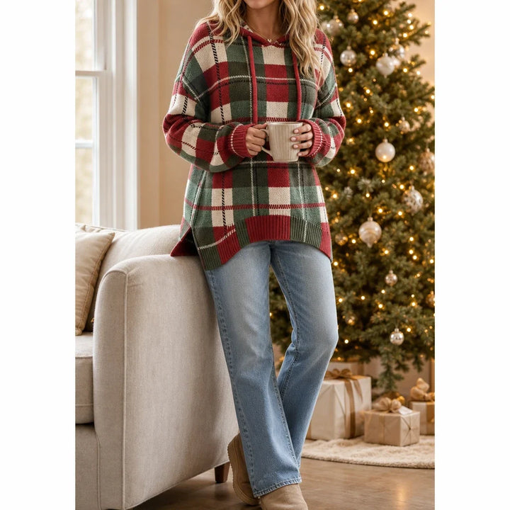 Overa – Plaid Knit Hooded Sweater