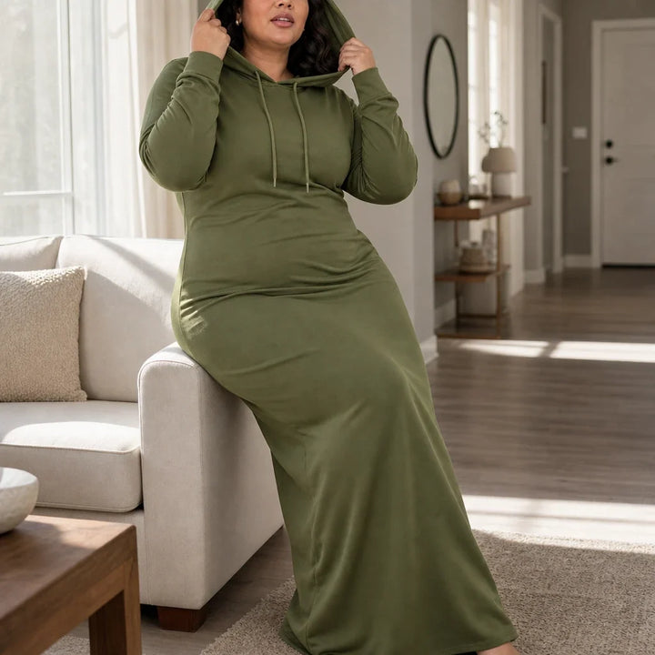 Easehaven – Hooded Pocket Knit Maxi Dress