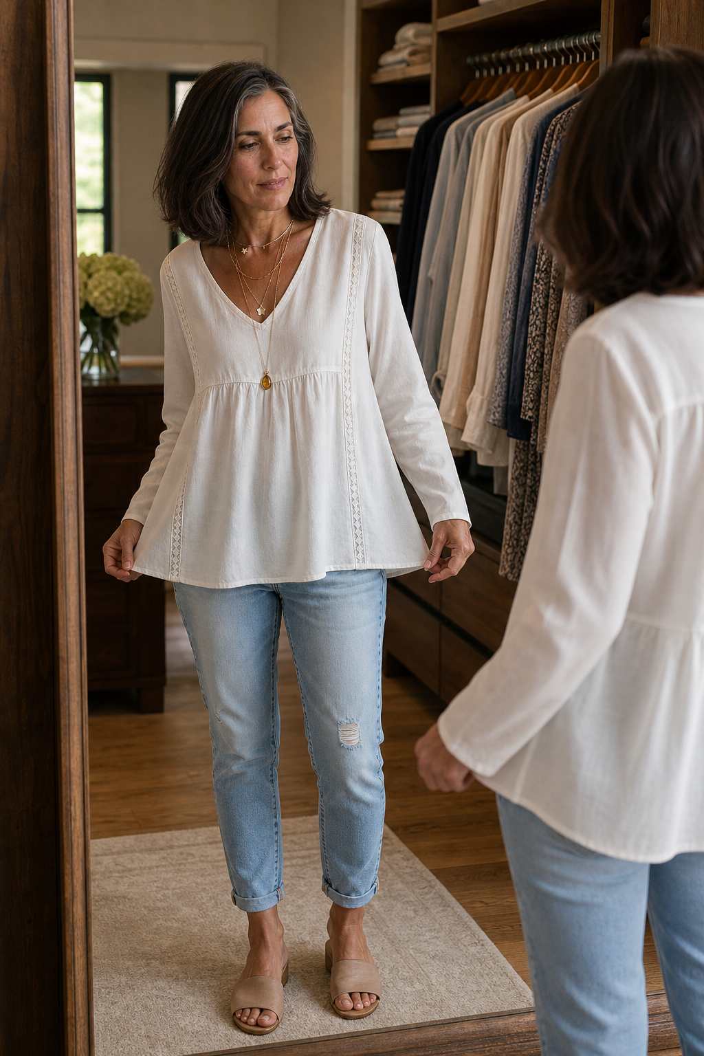 Wearbella – Lace-look V-Neck Long Sleeve Blouse