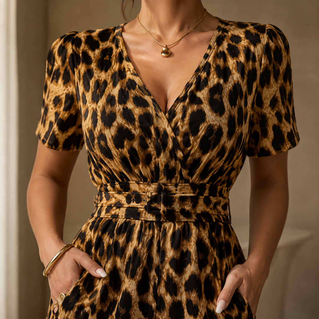 Florenza™ – Cinched-Waist Leopard Jumpsuit