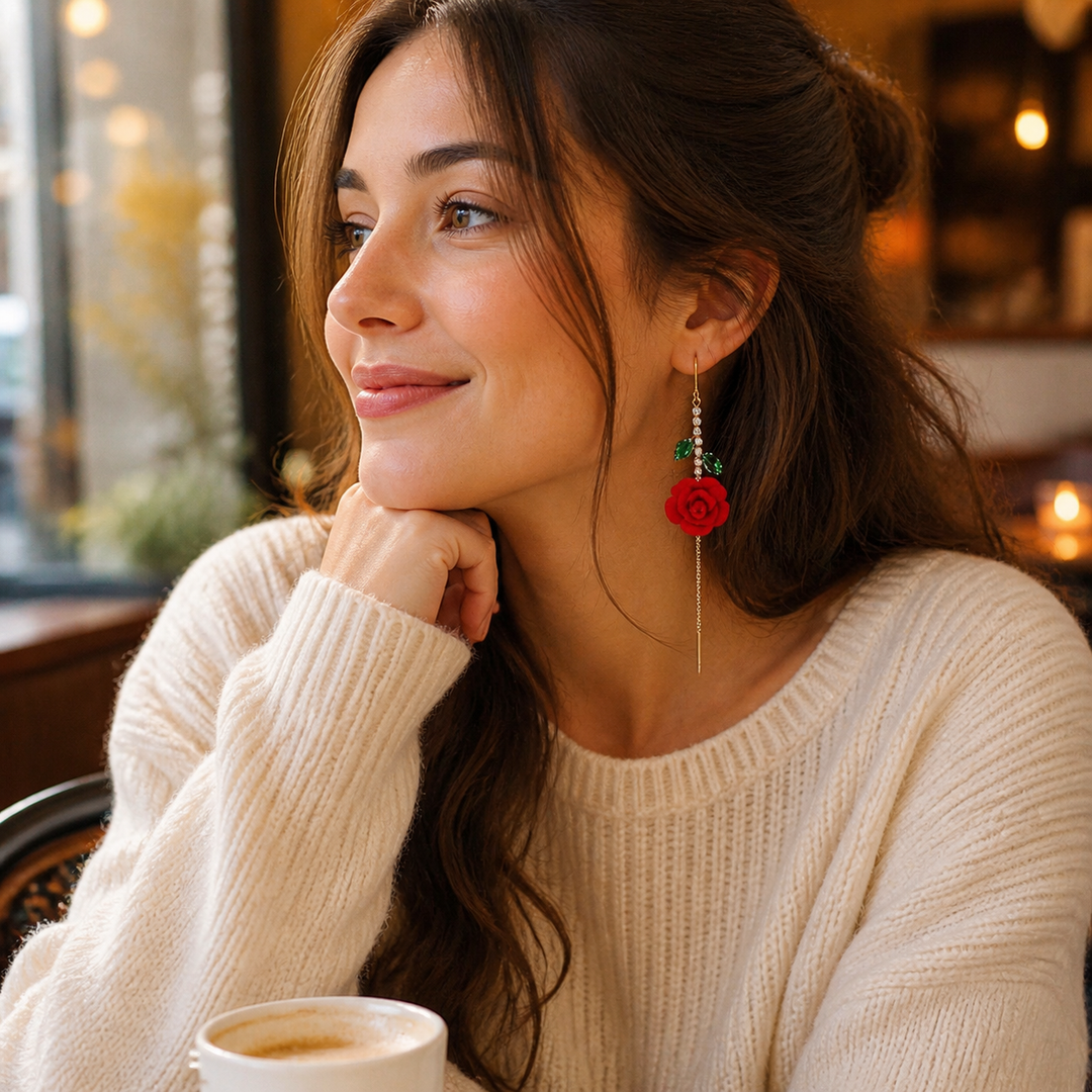 Roselyn™ – Romantic Rose and Emerald Earrings