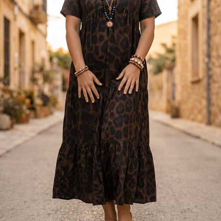 Velorra™ – Tiered Leopard Maxi Dress for Curvy Comfort