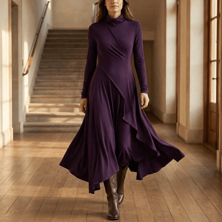 Florenne™ – Asymmetrical Draped High Neck Maxi Dress - Lark & Clover