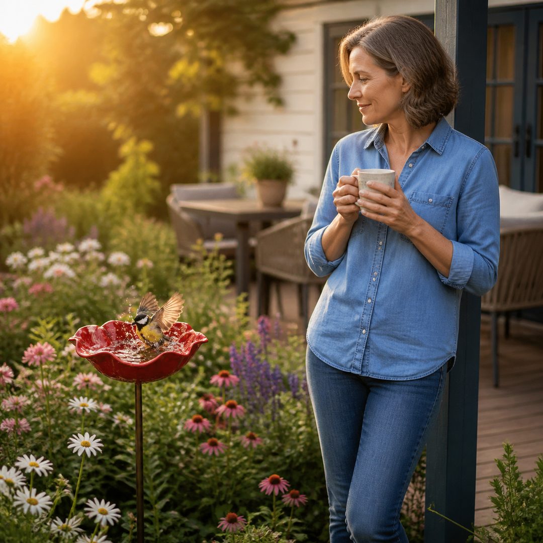 PetalHaven™ Hand-Formed Poppy Bird Bath Garden Stake