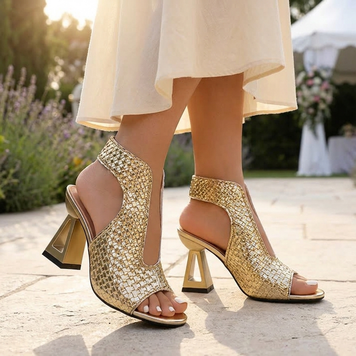Tessara™ — Woven Peep Toe Block Heel Sandals