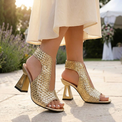 Tessara™ — Woven Peep Toe Block Heel Sandals