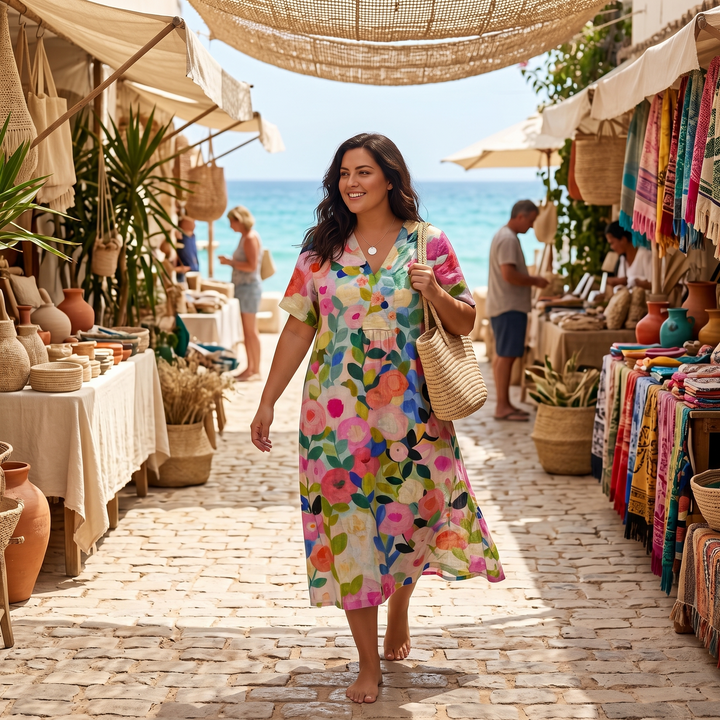 Florenza™ – Painted Floral Plus-Size Midi Dress
