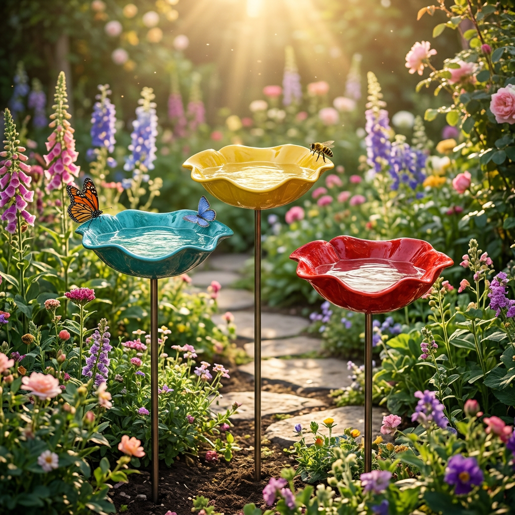PetalHaven™ Hand-Formed Poppy Bird Bath Garden Stake
