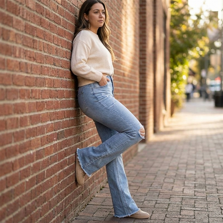 Denara™ – High Waist Ripped Flare Jeans