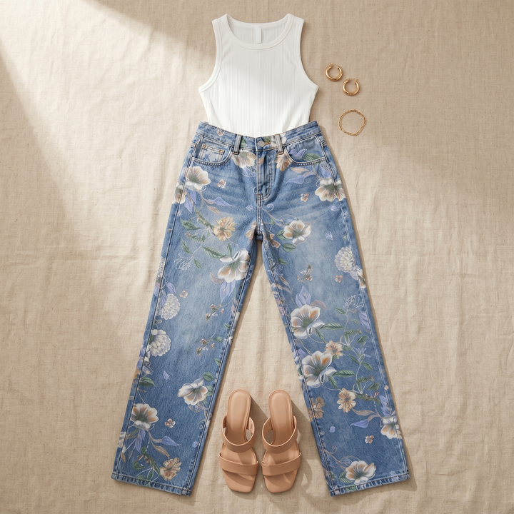 Blomara™ Floral Print Wide-Leg Jeans