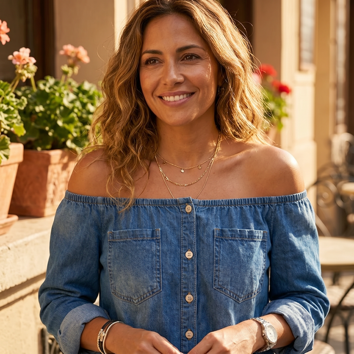 Soluna™ Off-Shoulder Wide Leg Denim Jumpsuit