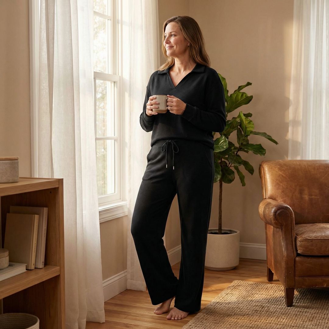 Velaire™ – V Neck Blouse and Wide Leg Pants Set