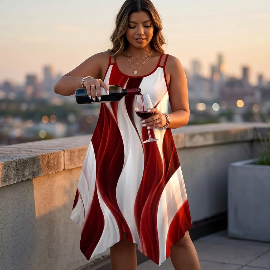 Solenza™ – Asymmetric Swirl Print Midi Dress
