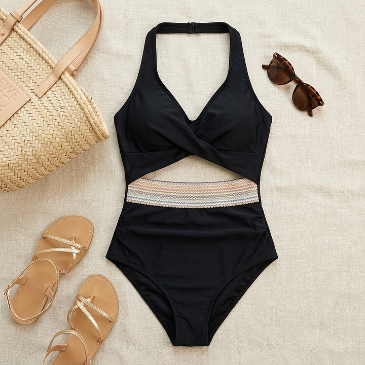 Marivela™ - Twist-Front One-Piece Swimsuit with Cutout Waist