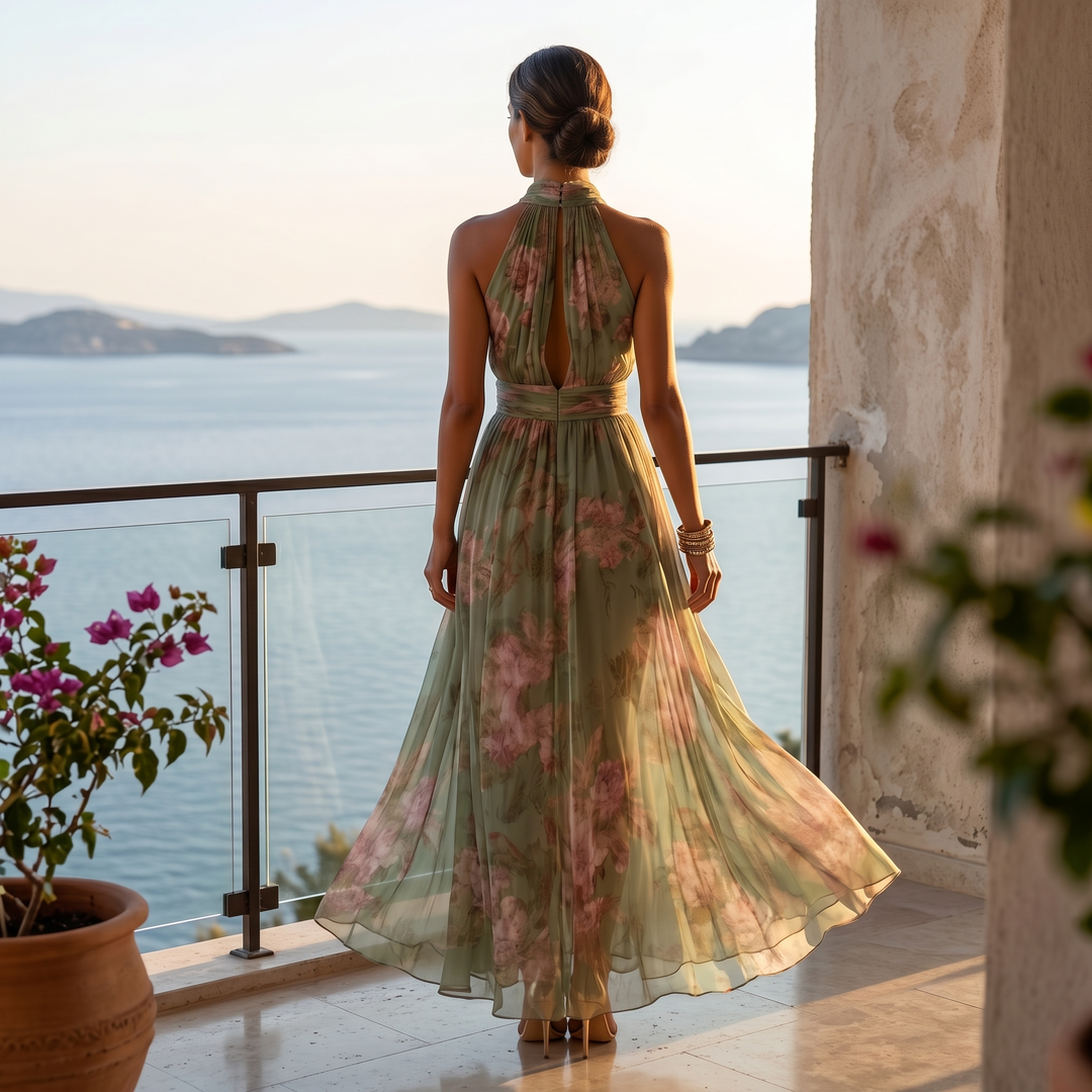 Rosalie – Women's Flowy Sage Floral Summer Maxi
