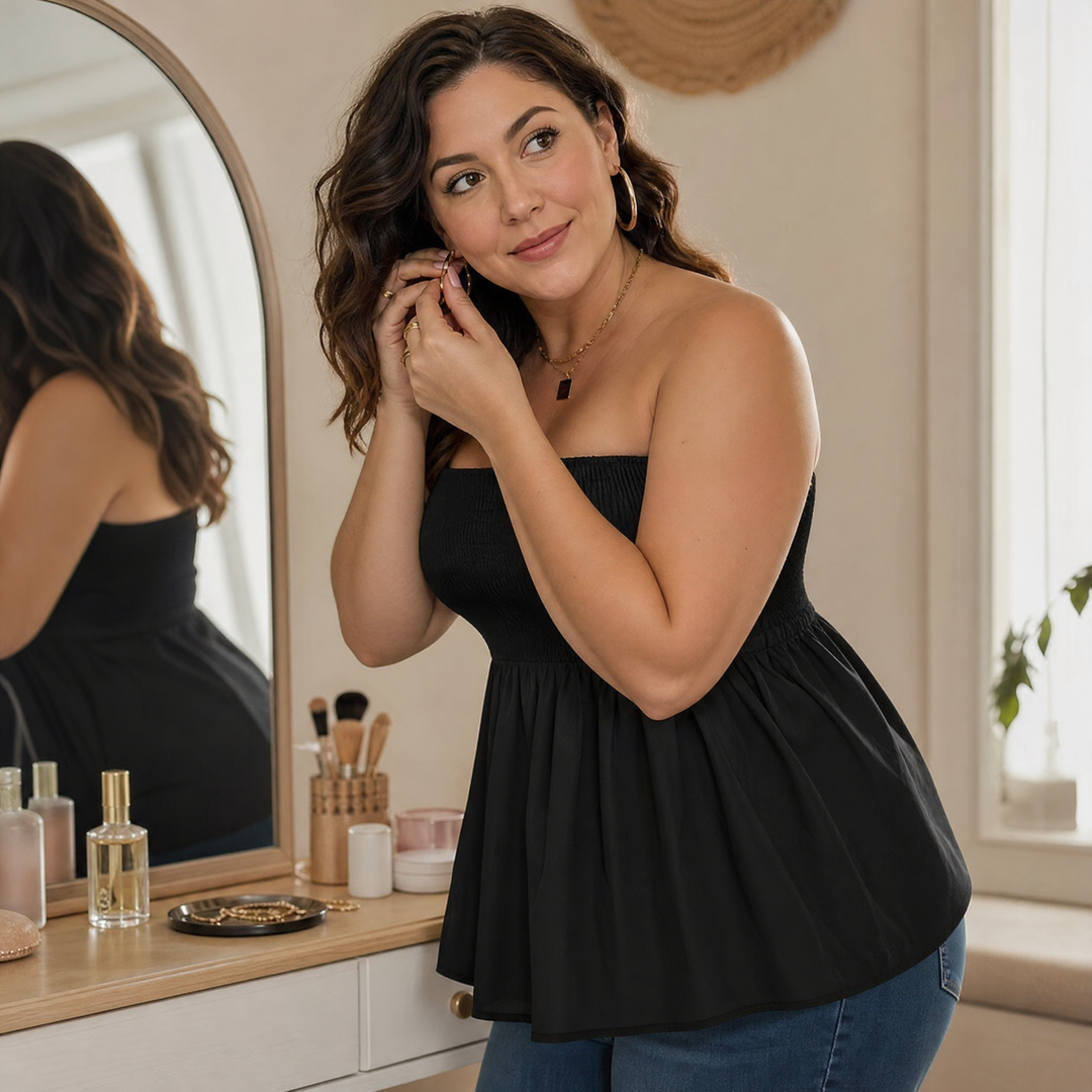 Vellora™ – Strapless Smocked Babydoll Top