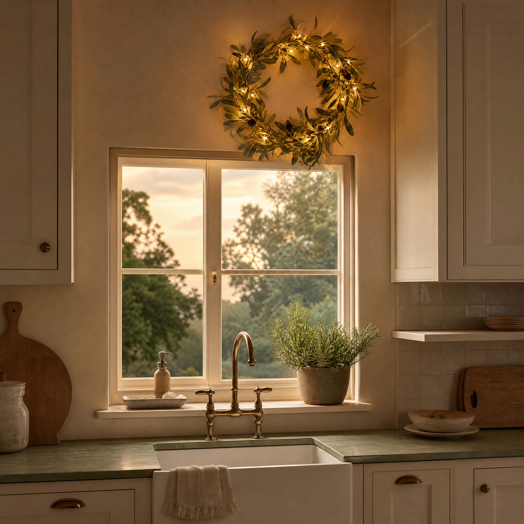 Olivelle™ – Warm-Glow Olive Wreath for Doors and Walls