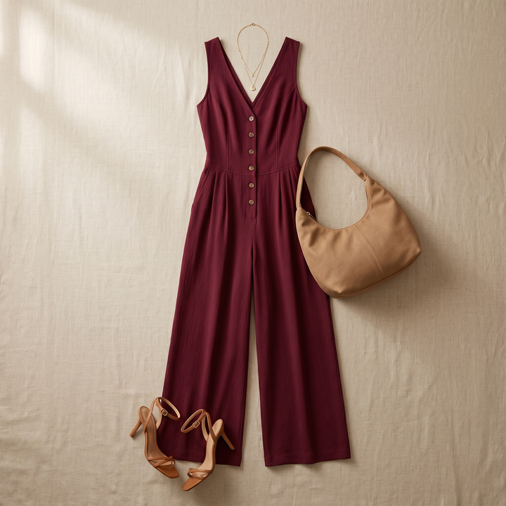 Lunavia™ - Wide-Leg Button Front Jumpsuit