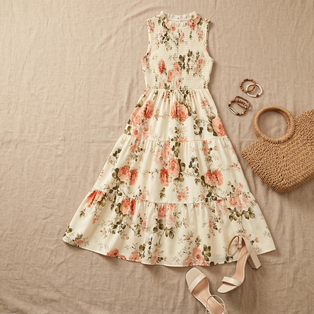 Florenza – Women's Smocked Floral Midi Dress