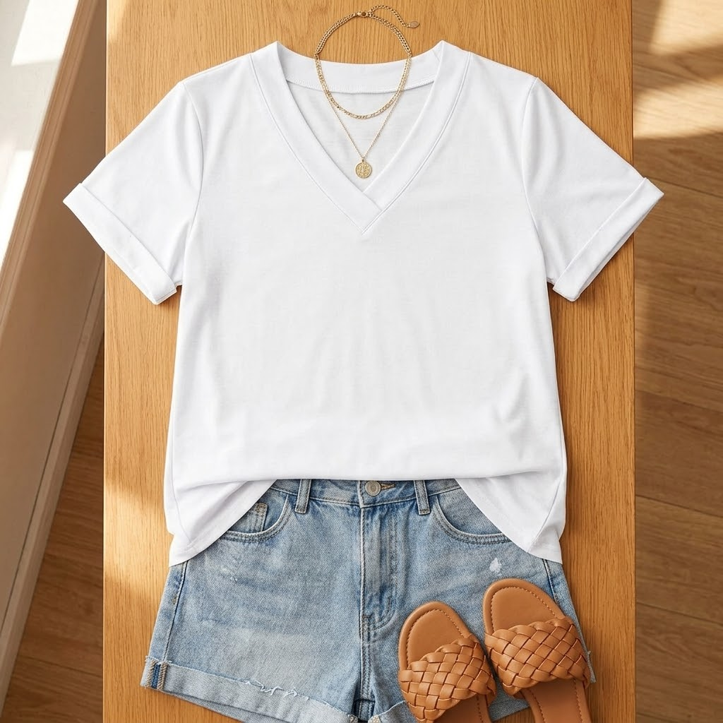 Lunavia™ – Soft V-Neck Tee with Rolled Cuffs