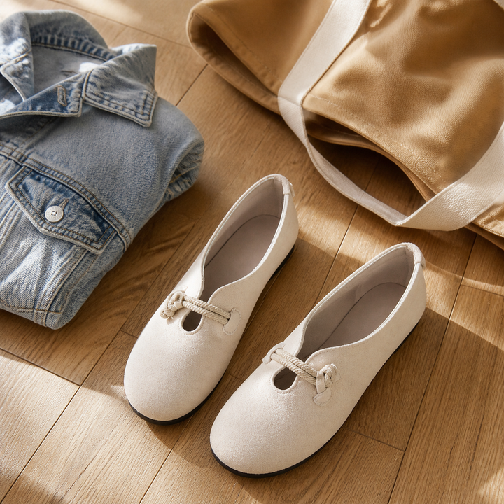 Sollea™ – Soft Suede Slip-On Flats with Rope Bow