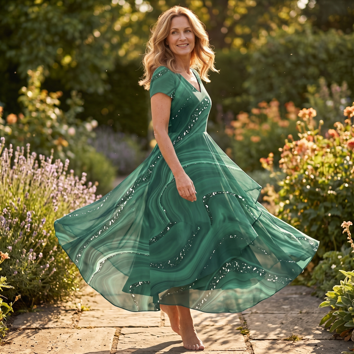 Osyla™ - Flowing Marbled Midi Dress for Special Occasions
