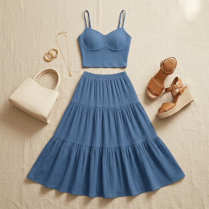 Solavie™ Tiered Maxi Skirt & Cami Matching Set