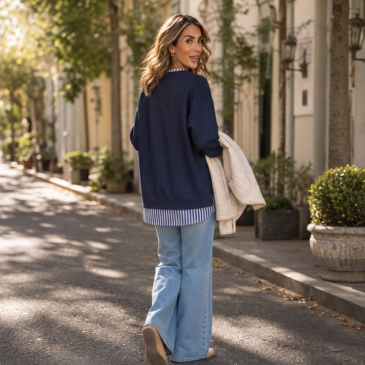 Layerella – Faux-Layer Ribbed Cuff Sweatshirt