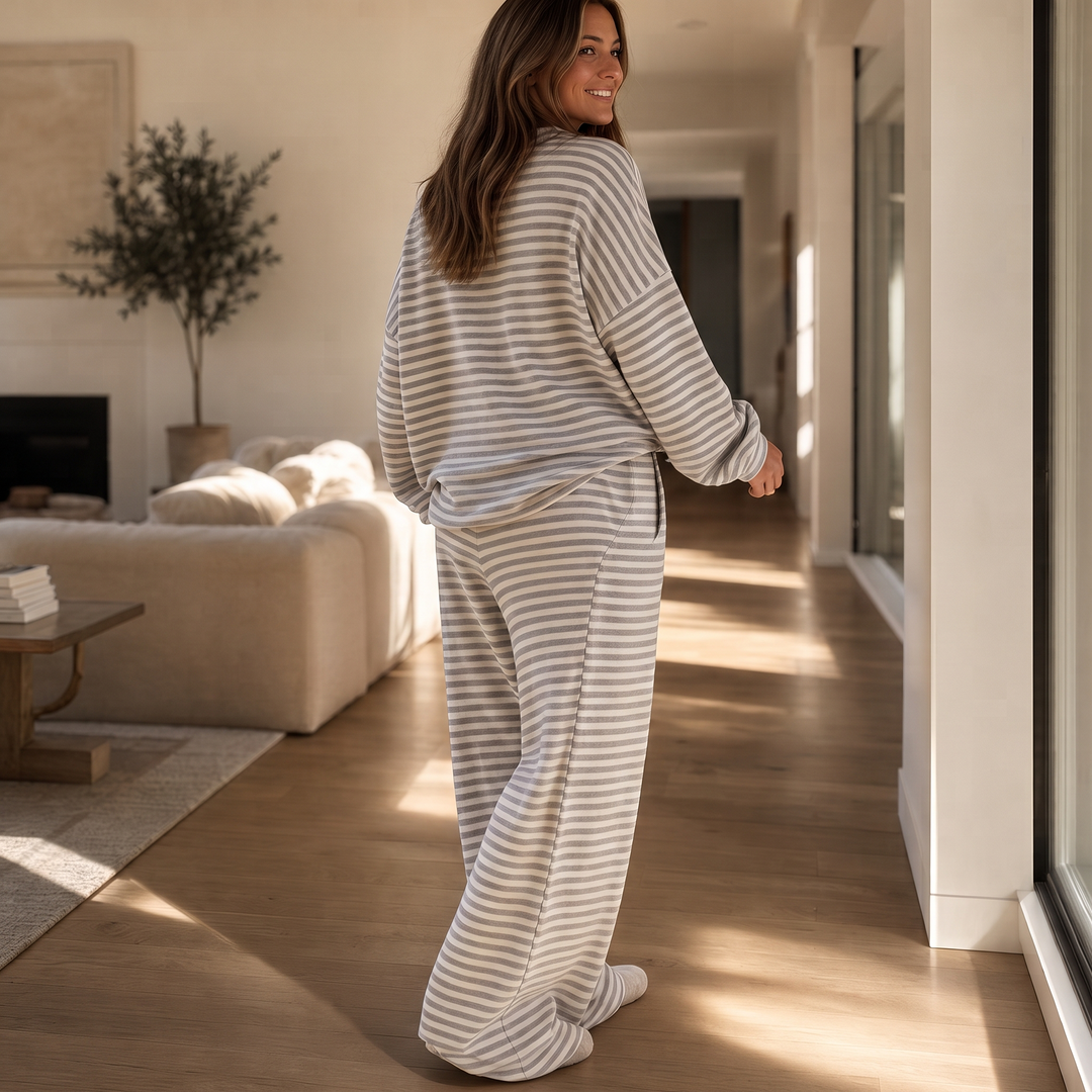 Stripe & Ease – Striped Top And Drawstring Wide-Leg Pants Set
