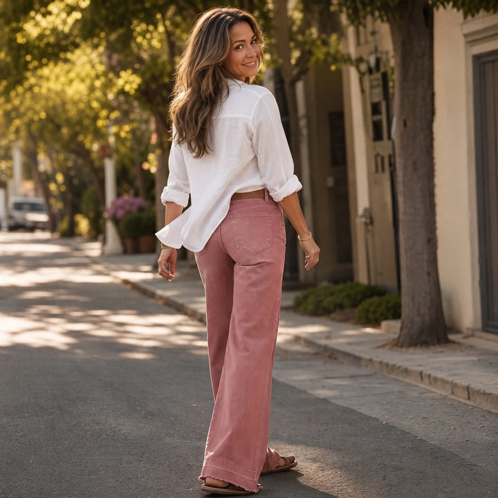 Leglength – Wide Folded-Hem Stretch Denim Flare Jeans