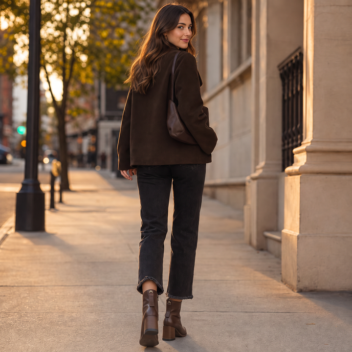 Norielle – Brown PU Leather Sculpted Heel Ankle Boots