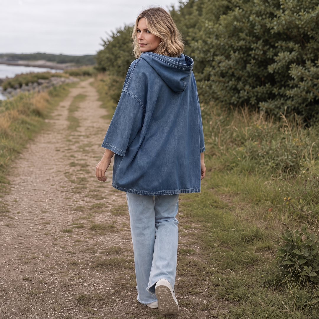 Wearbella – Oversized Washed Denim Hooded Pullover