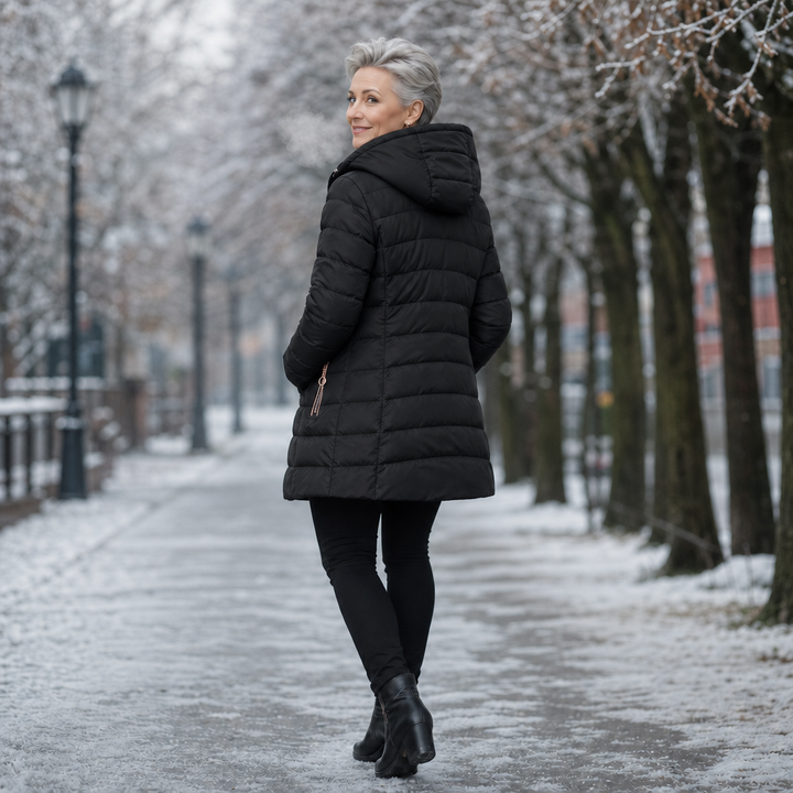 Veluna – Plush-Lined Mid-Length Hooded Winter Coat