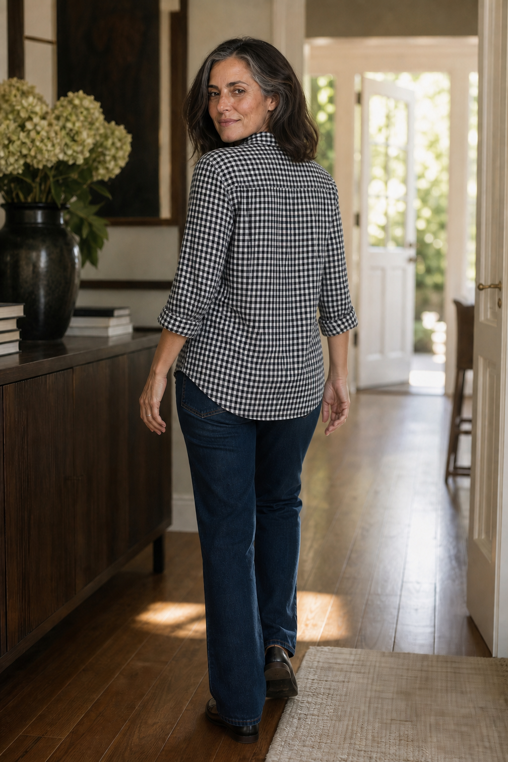 Everwear – Checkered Long-Sleeve Button-Up Shirt For Women
