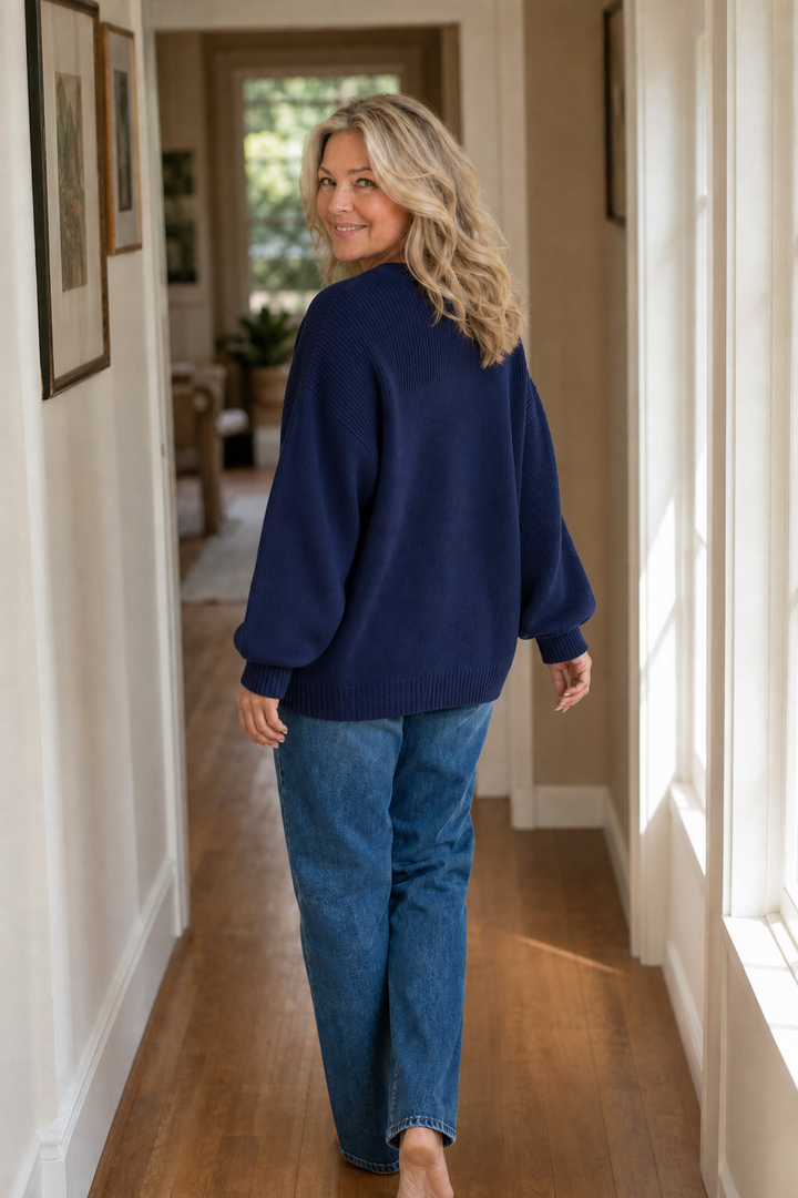 Cozelin – Ribbed Knit Dropped-Shoulder Oversized Sweater