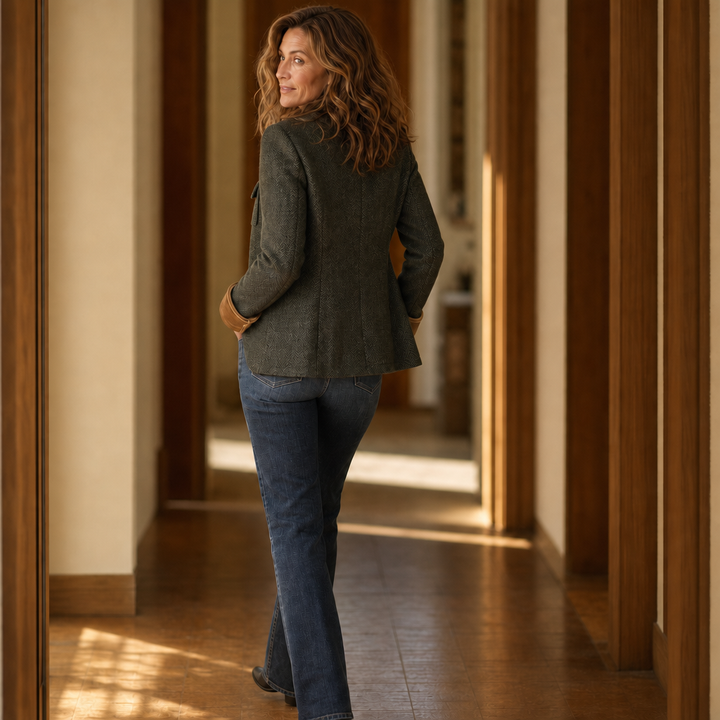 Herrivé – Contrast-Trim Herringbone Structured Blazer
