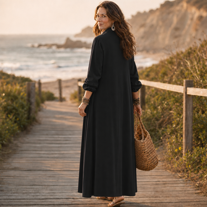 Linalle – Button-Front Linen-Look Maxi Dress