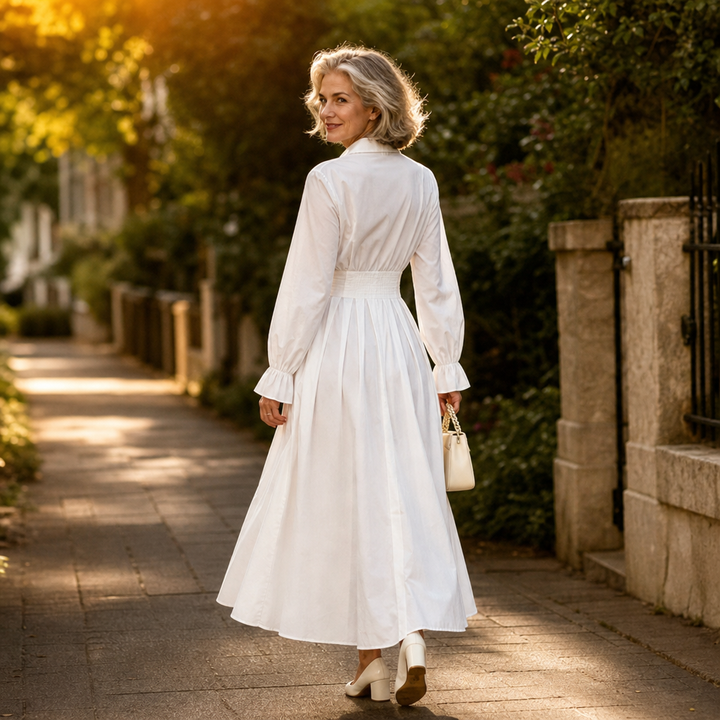 Wearbella – Pleated-Waist Belted Long-Sleeve Shirt Dress