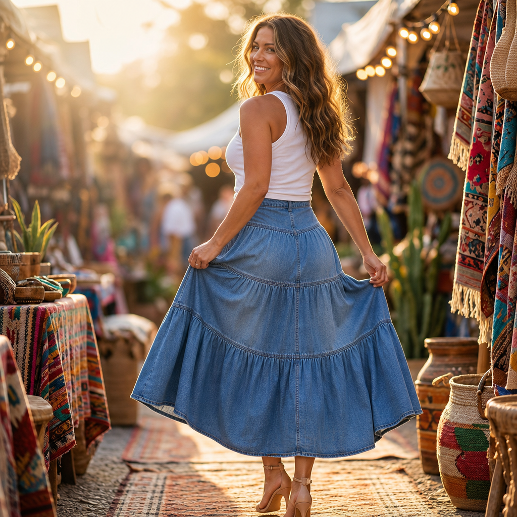 Tierlyn – High-Waist Tiered A-Line Maxi Skirt