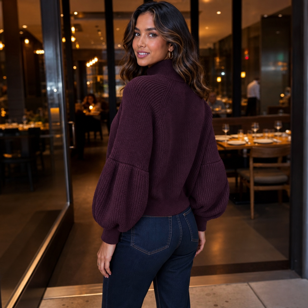 Lantera – Textured Lantern-Sleeve Zip-Up Knit Cardigan