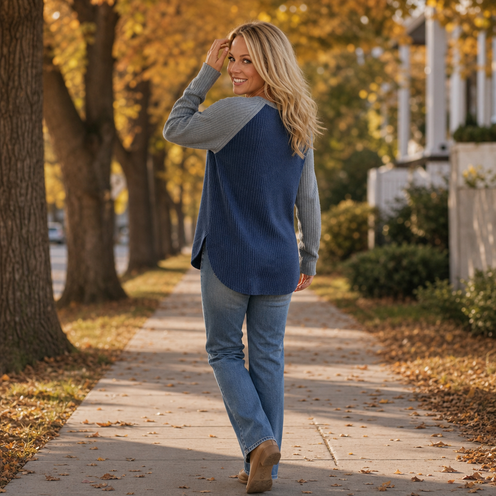 Waffle West – Western Waffle-Knit Raglan Sleeve Top